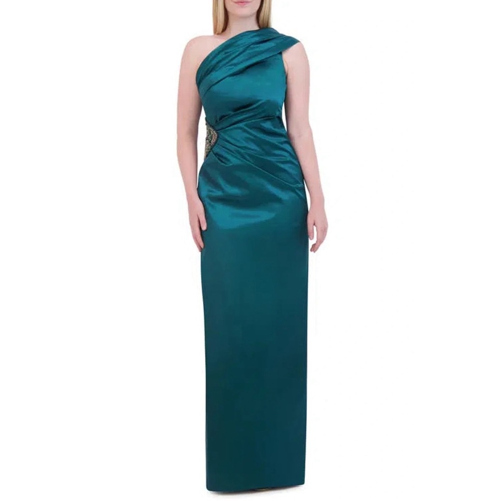 ELIZA J Embellished One-Shoulder Satin Gown
Jewel Green